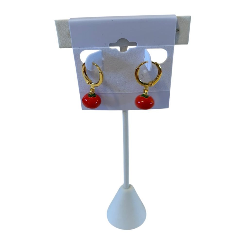 Adorable 18 K Gold Plated Tomato Charm Drop Dangle Earrings.